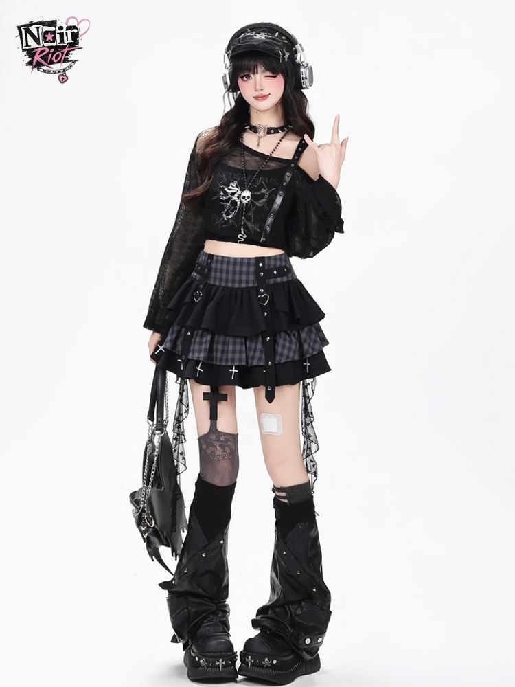 Conjunto Y2K Punk Gótico Kawai - Elastic Lace Trim avaliação e preço